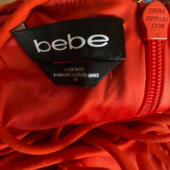 Bebe Bright Red Halter Cocktail Midi Dress Criss Cross Back S Bodycon Sexy - Picture 7 of 8